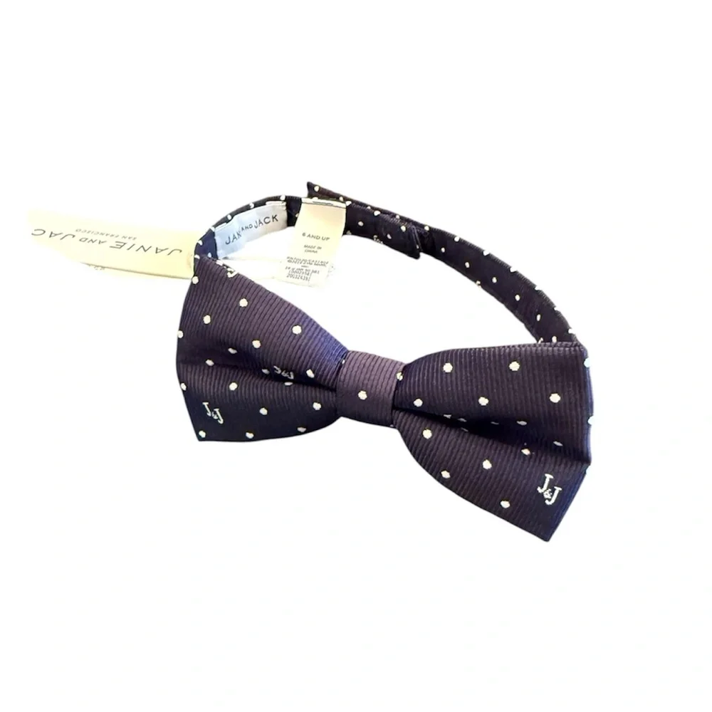 NWT Janie and Jack Navy Blue Bowtie Kid's Polka Dot Monogram Bowtie Velcro